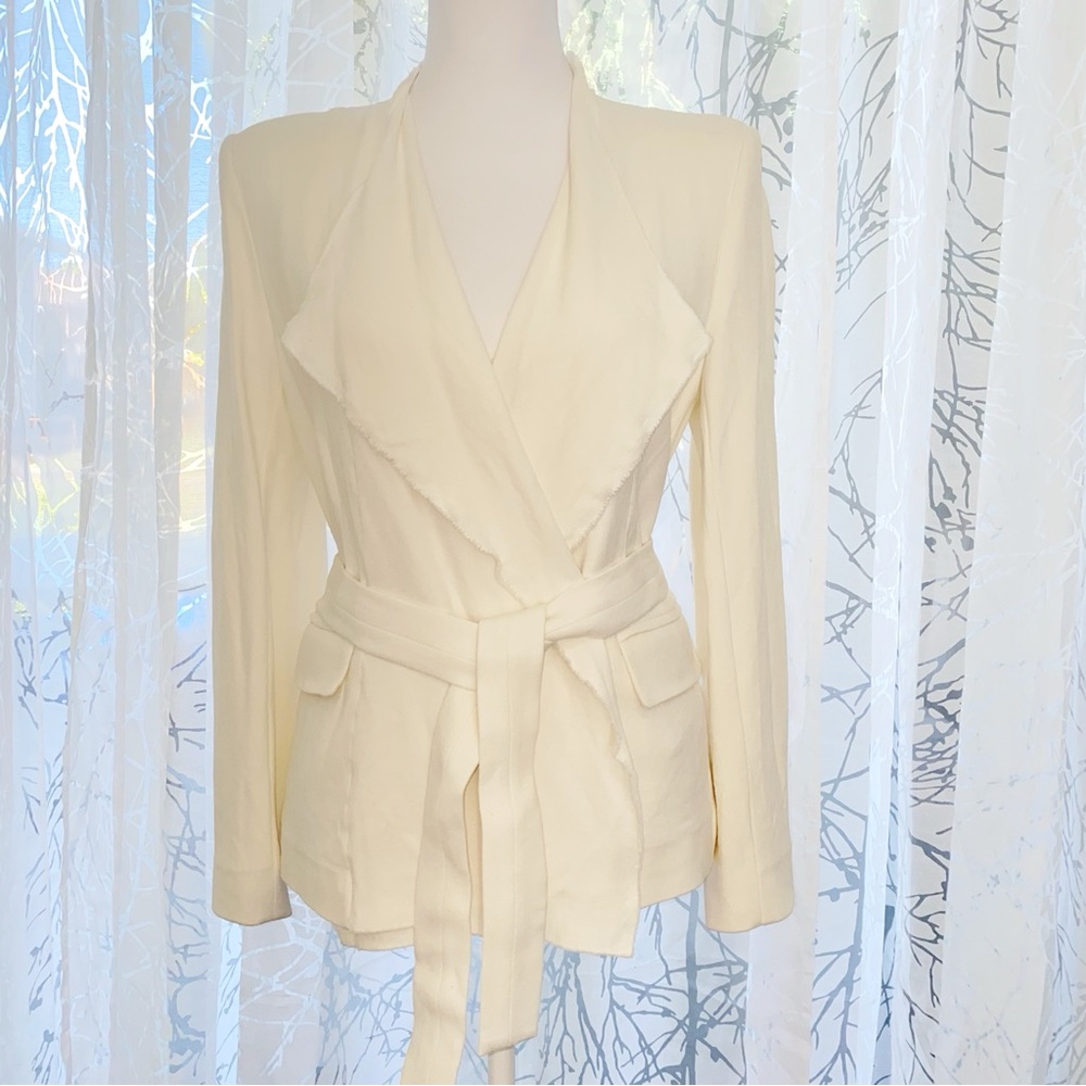 IRO white cleland open front collared tie belt wrap jacket